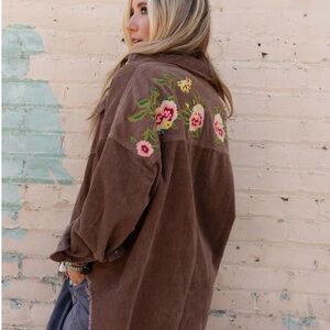 Gardener Embroidered Button Down Top | Brown Corduroy Jacket - Women